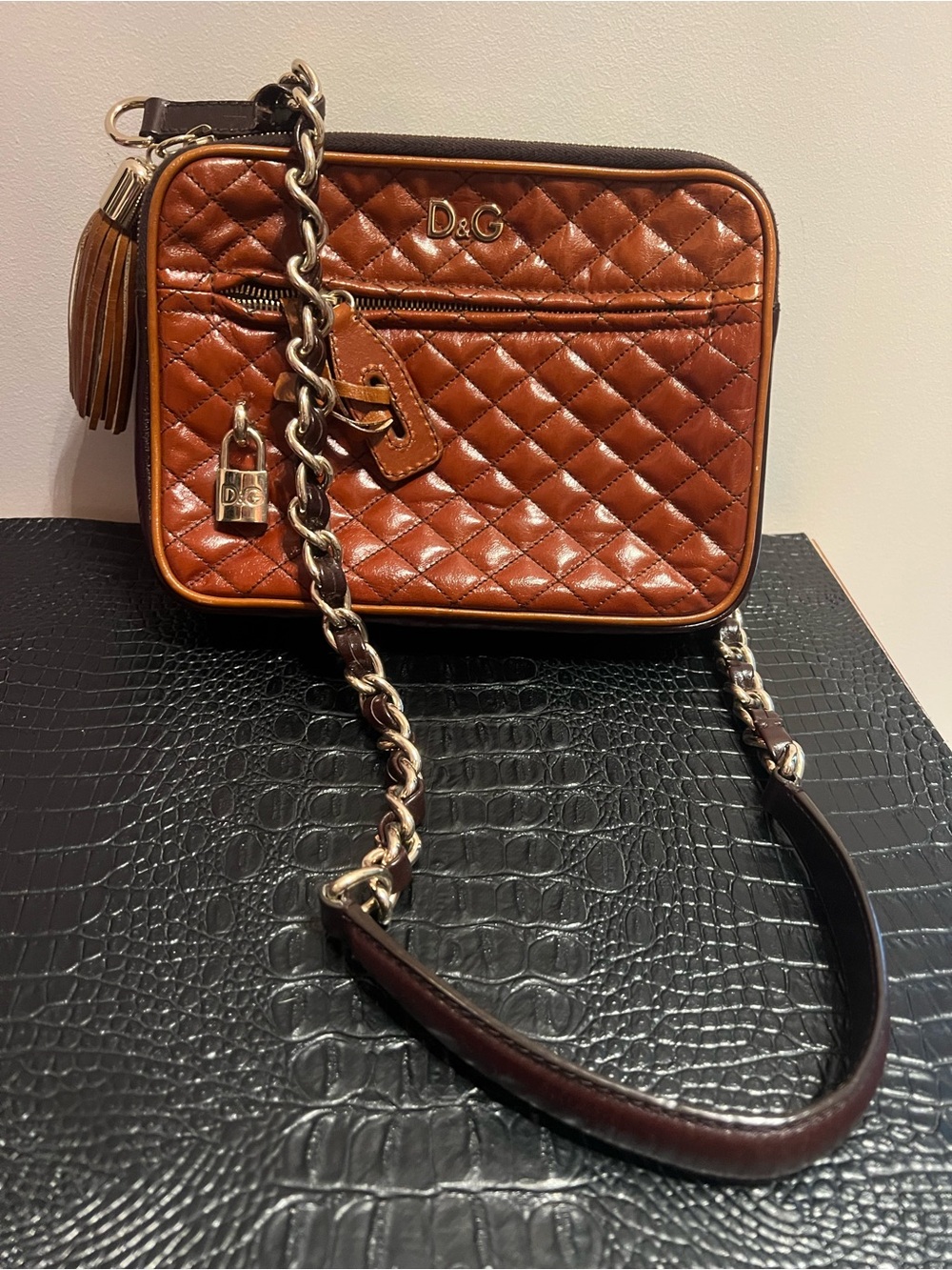 D&G Quilted Leather Crossbody Bag in Cognac